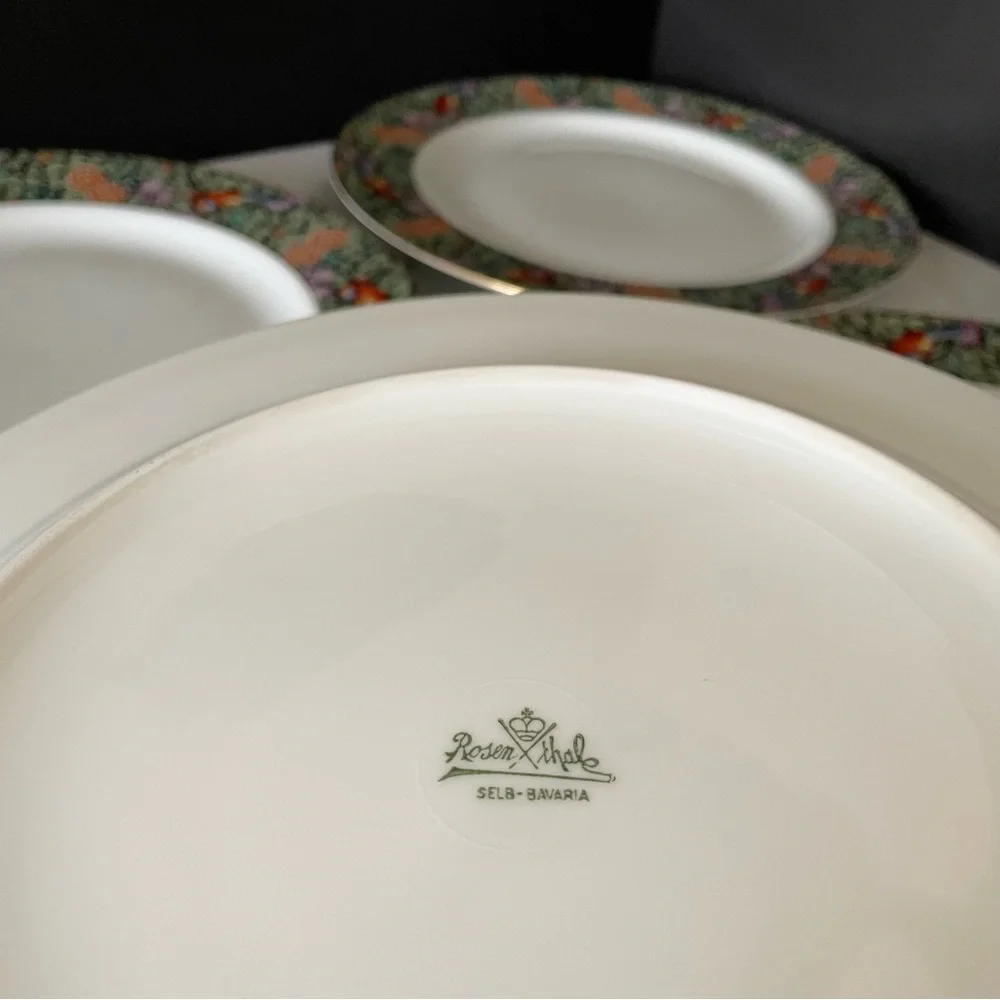 SET of 4 Parrot Bird Floral Dinner Plates - Rosenthal